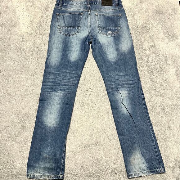 Marc Ecko Cut & Sew Denim Jeans Mens 32 x32  Slim Tapered  Distressed Whiskering - Picture 5 of 12